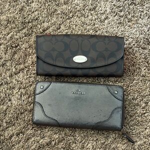 Coach Brown Signature Canvas and Dark Brown Leather Wallets
